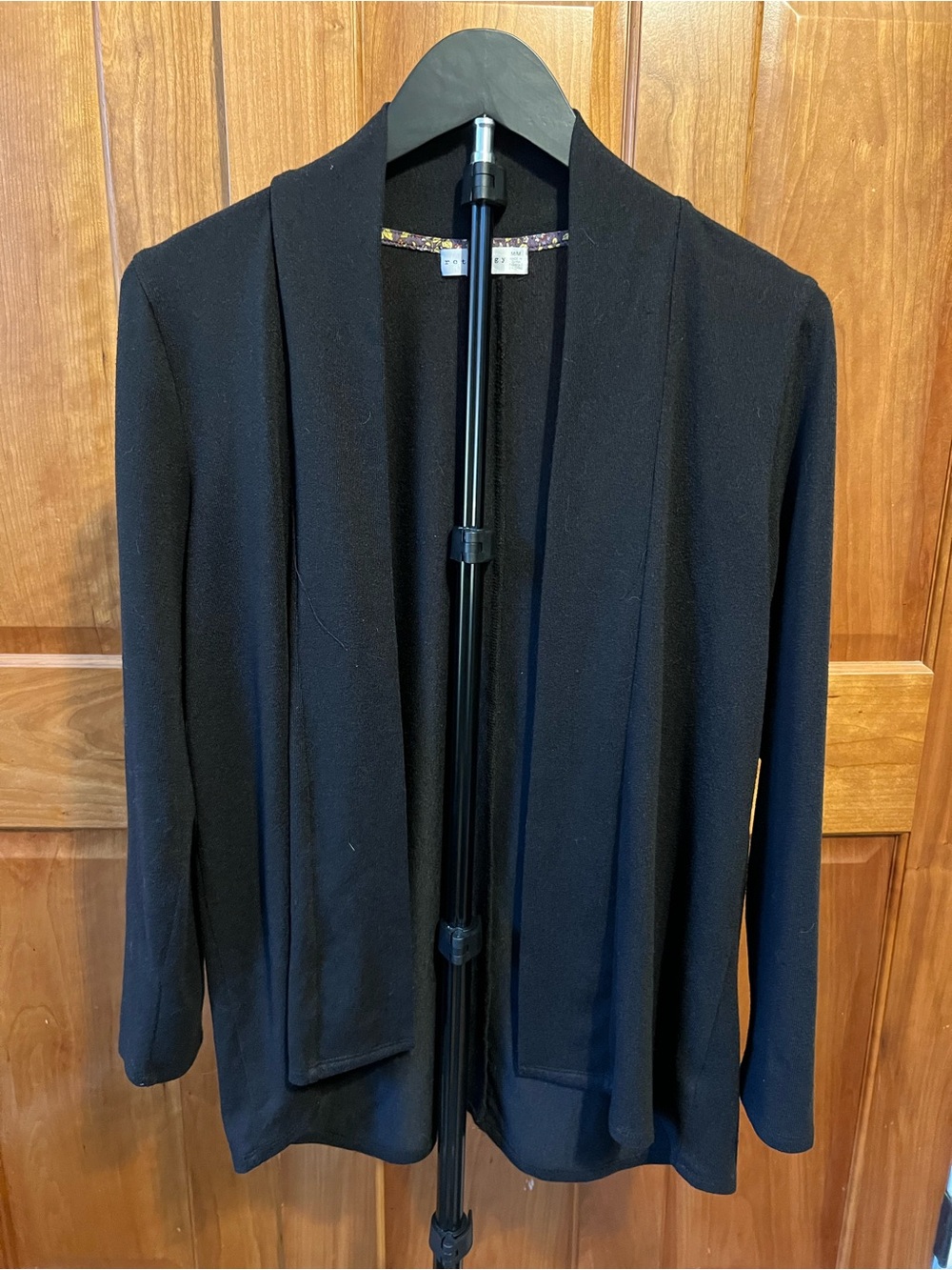 Women's Open-Front Black Draped sweater